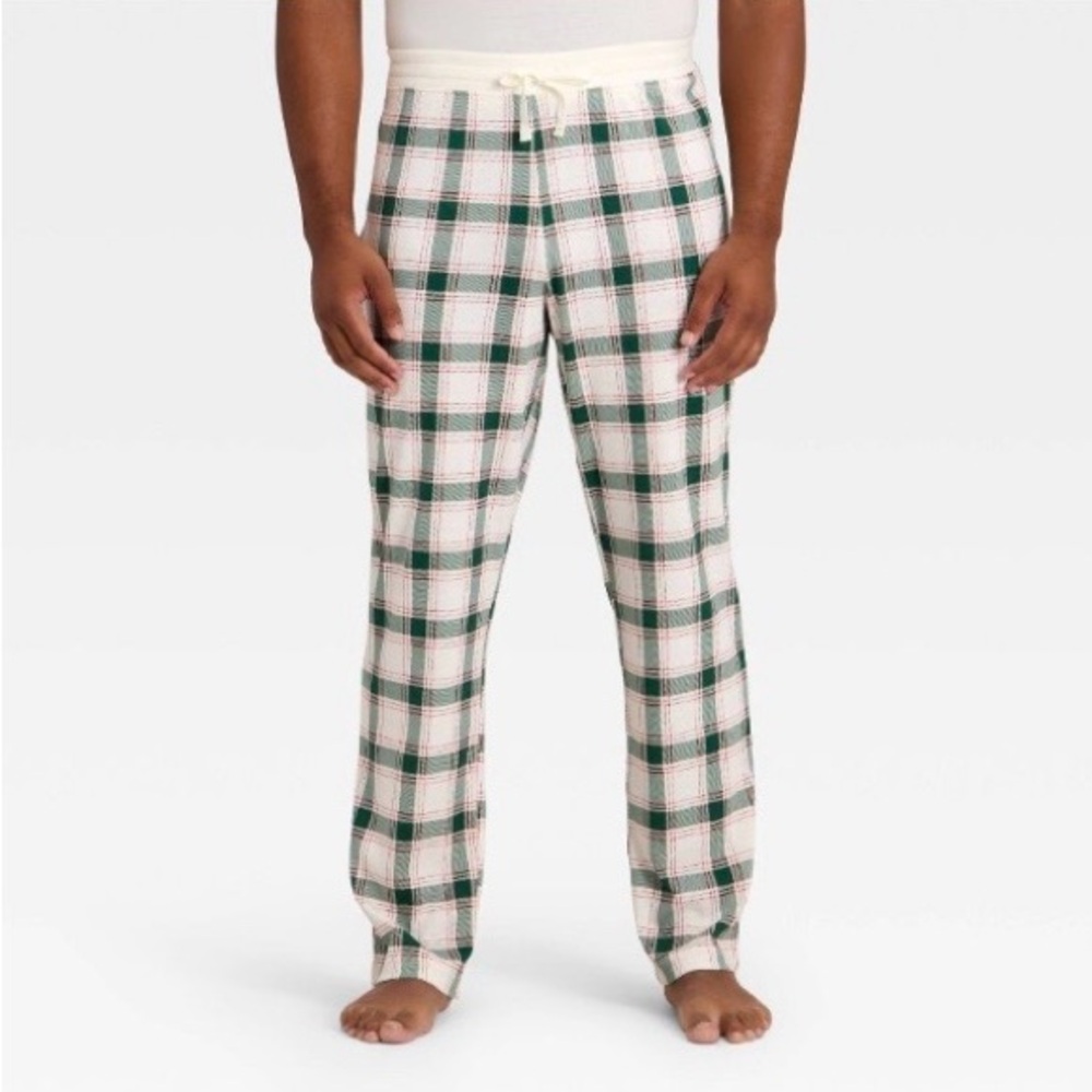 NWT Wondershop Men's Plaid Ribbed Holiday Matching Pajama Pants- Cream XL